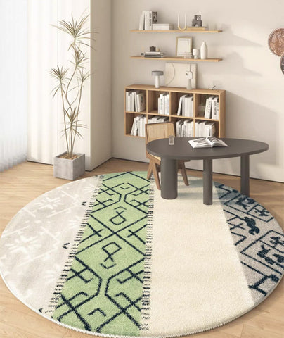 Unique Circular Rugs under Sofa, Abstract Contemporary Round Rugs, Modern Rugs for Dining Room, Geometric Modern Rugs for Bedroom-ArtWorkCrafts.com