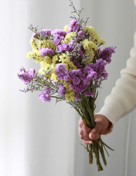 Natural Dried Flower Bunches, Dried Floral, Dried Flowers, A Bunch Dried Myosotis Flowers with Limoniums-ArtWorkCrafts.com