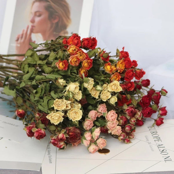 Red Yellow Purple Dried Rose Floral, Dried Rose Flower Bouquet, A Bouquet of Dried Rose Flowers, Natural Dried Rose Flower Bunches, A Bunch Dried Rose Flowers-ArtWorkCrafts.com