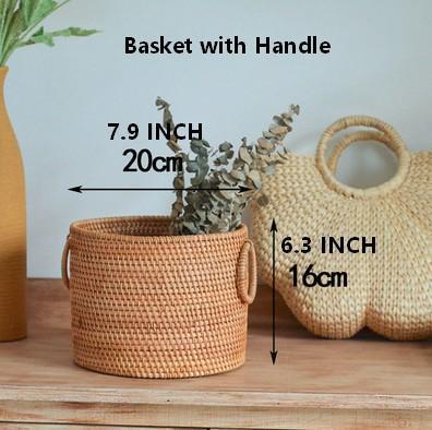 Small Rattan Storage Basket, Round Storage Basket, Woven Storage Basket, Kitchen Storage Baskets-ArtWorkCrafts.com
