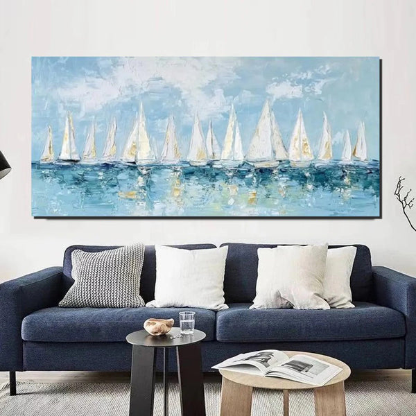 Large Wall Art Ideas for Living Room, Paintings for Living Room, Acrylic Painting on Canvas, Modern Paintings for Bedroom, Sail Boat Painting, Original Canvas Art-ArtWorkCrafts.com