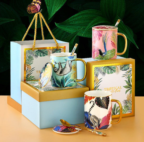 Unique Ceramic Mugs in Gift Box, Creative Porcelain Cups, Large Capacity Jungle Animal Porcelain Mugs, Large Ceramic Mugs for Office-ArtWorkCrafts.com