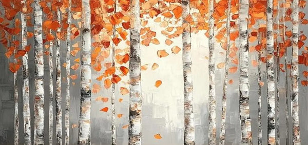 Large Wall Art for Bedroom, Modern Paintings for Living Room, Acrylic Painting on Canvas, Palette Knife Canvas Art, Autumn Birch Tree Painting, Original Canvas Art-ArtWorkCrafts.com