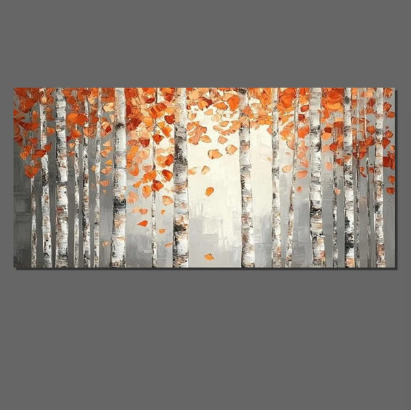 Large Wall Art for Bedroom, Modern Paintings for Living Room, Acrylic Painting on Canvas, Palette Knife Canvas Art, Autumn Birch Tree Painting, Original Canvas Art-ArtWorkCrafts.com