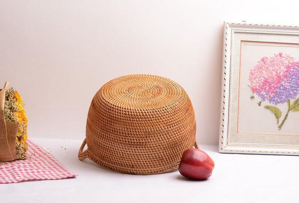 Woven Storage Basket, Kitchen Storage Basket, Large Rattan Basket, Kitchen Storage Ideas, Round Storage Basket-ArtWorkCrafts.com