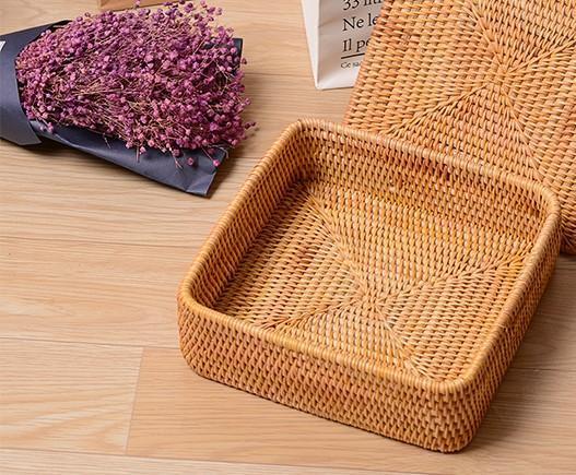 Storage Basket with Lid, Rattan Square Basket, Storage Basket with Lid, Kitchen Storage Baskets-ArtWorkCrafts.com