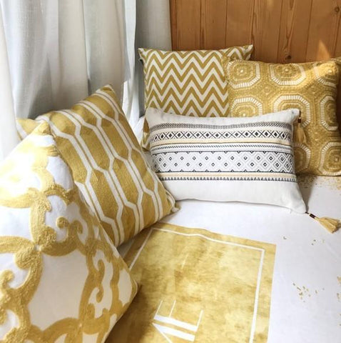 Modern Sofa Pillows, Geometric Decorative Pillows, Cotton Yellow Throw Pillows, Decorative Throw Pillows for Living Room-ArtWorkCrafts.com