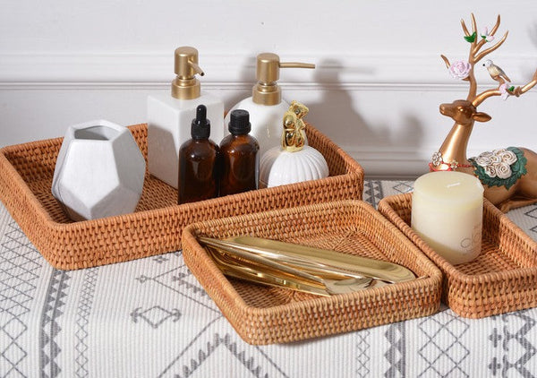 Rectangular Storage Baskets, Woven Rattan Storage Basket, Kitchen Storage Baskets, Storage Baskets for Shelves, Set of 3-ArtWorkCrafts.com