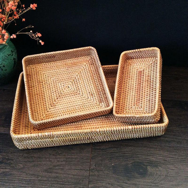 Rectangular Storage Baskets, Woven Rattan Storage Basket, Kitchen Storage Baskets, Storage Baskets for Shelves, Set of 3-ArtWorkCrafts.com