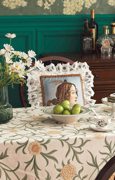Spring Flower Farmhouse Table Cloth, Wedding Tablecloth, Modern Rectangle Tablecloth Ideas for Dining Table, Square Tablecloth for Coffee Table-ArtWorkCrafts.com