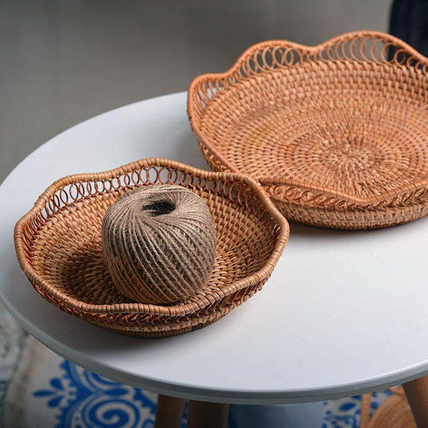 Rattan Storage Basket, Fruit Basket, Woven Round Storage Basket, Kitchen Storage Baskets, Storage Basket for Dining Room-ArtWorkCrafts.com