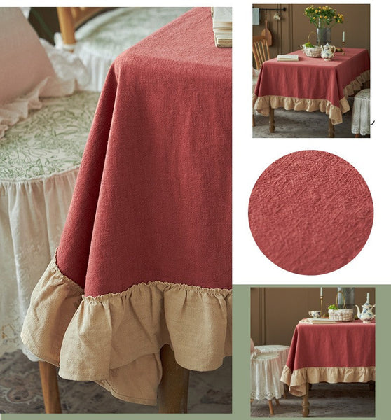 Square Tablecloth for Round Table, Red Modern Table Cloth, Ramie Tablecloth for Home Decoration, Extra Large Rectangle Tablecloth for Dining Room Table-ArtWorkCrafts.com
