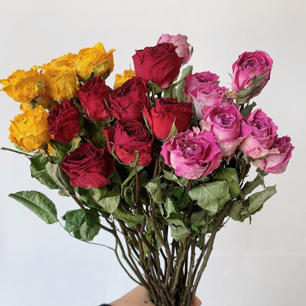 Dried Rose Floral Bouquet, Dried Rose Flowers, Natural Dried Rose Flower Bunches, A Bunch Dried Rose Flowers, Red Yellow Purple Dried Rose Flowers-ArtWorkCrafts.com