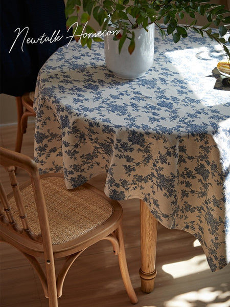 Vintage Rectangle Tablecloth for Dining Room Table, French Flower Pattern Tablecloth for Round Table, Rustic Farmhouse Table Cover for Kitchen-ArtWorkCrafts.com