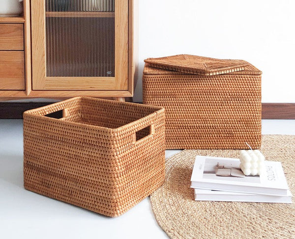 Storage Basket for Shelves, Woven Storage Basket for Toys, Rattan Storage Basket for Clothes, Large Rectangular Storage Basket, Storage Baskets for Bedroom-ArtWorkCrafts.com