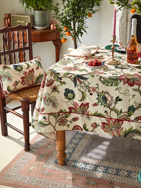 Spring Flower Table Cover for Kitchen, Large Modern Rectangular Tablecloth Ideas for Dining Room Table, Rustic Garden Floral Tablecloth for Round Table-ArtWorkCrafts.com
