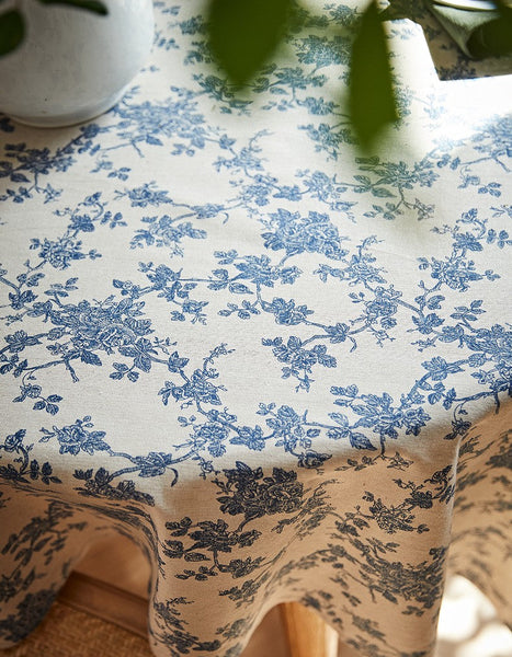 Vintage Rectangle Tablecloth for Dining Room Table, French Flower Pattern Tablecloth for Round Table, Rustic Farmhouse Table Cover for Kitchen-ArtWorkCrafts.com