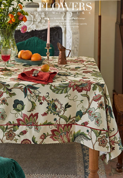 Spring Flower Table Cover for Kitchen, Large Modern Rectangular Tablecloth Ideas for Dining Room Table, Rustic Garden Floral Tablecloth for Round Table-ArtWorkCrafts.com