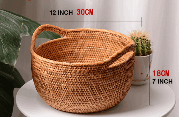 Woven Storage Basket, Kitchen Storage Basket, Large Rattan Basket, Kitchen Storage Ideas, Round Storage Basket-ArtWorkCrafts.com