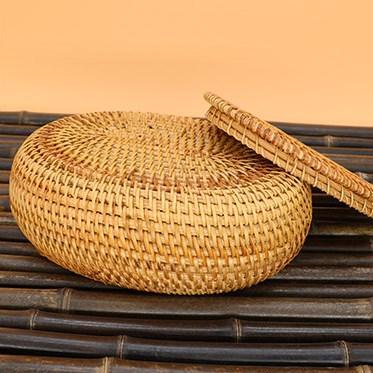 Storage Basket for Kitchen, Small Rattan Storage Basket, Round Storage Basket with Lid, Pantry Storage Ideas-ArtWorkCrafts.com