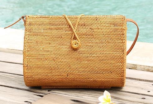 Woven Rattan Handbag, Natural Fiber Handbag, Small Rustic Handbag, Handmade Rattan Handbag for Outdoors-ArtWorkCrafts.com