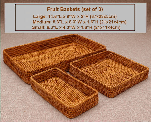 Rectangular Storage Baskets, Woven Rattan Storage Basket, Kitchen Storage Baskets, Storage Baskets for Shelves, Set of 3-ArtWorkCrafts.com