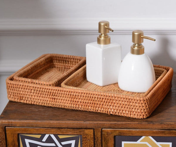 Rectangular Storage Baskets, Woven Rattan Storage Basket, Kitchen Storage Baskets, Storage Baskets for Shelves, Set of 3-ArtWorkCrafts.com