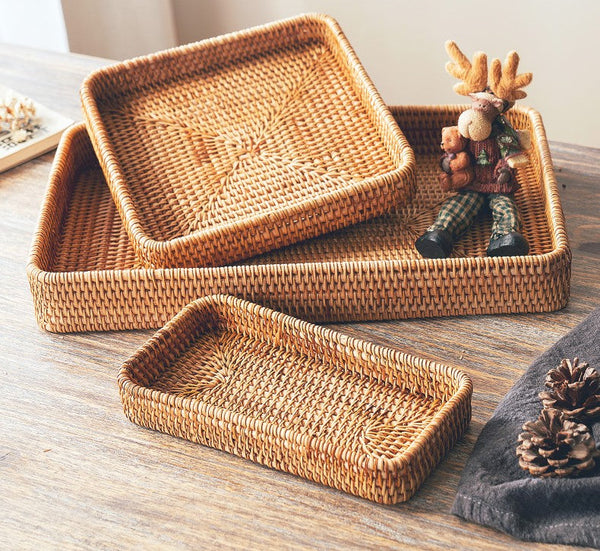 Rectangular Storage Baskets, Woven Rattan Storage Basket, Kitchen Storage Baskets, Storage Baskets for Shelves, Set of 3-ArtWorkCrafts.com