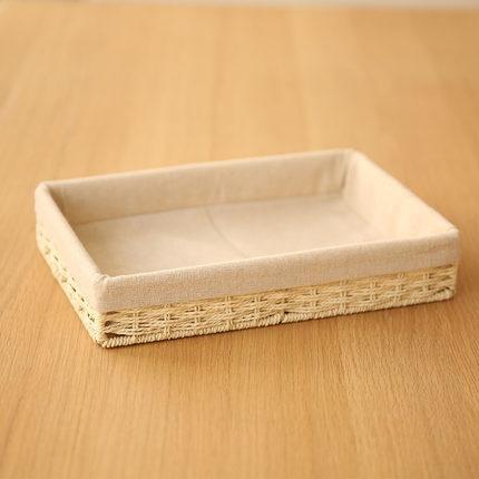 Woven Straw Storage Basket with Linen Lining, Storage Basket for Food, Rectangle Storage Basket for Kitchen-ArtWorkCrafts.com