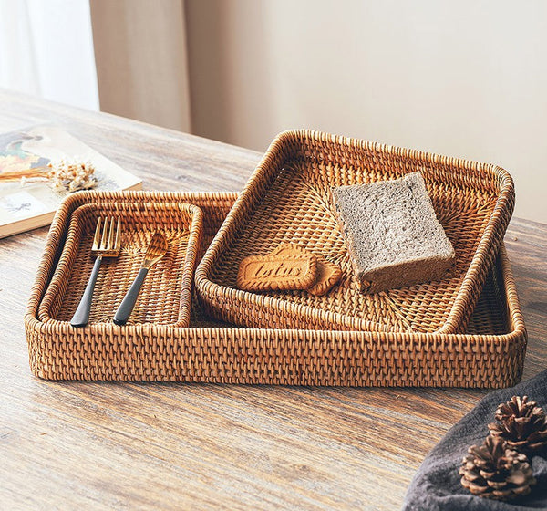 Rectangular Storage Baskets, Woven Rattan Storage Basket, Kitchen Storage Baskets, Storage Baskets for Shelves, Set of 3-ArtWorkCrafts.com