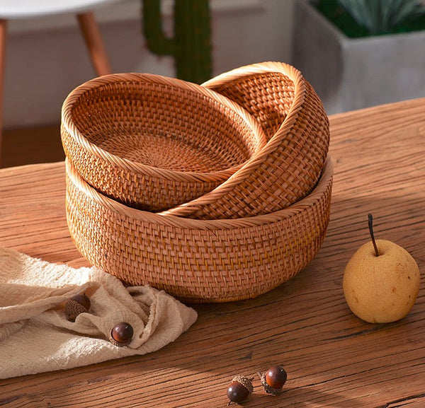 Round Stoarge Basket, Storage Basket for Food, Small Storage Baskets, Woven Storage Baskets, Rattan Storage Baskets, Kitchen Storage Baskets-ArtWorkCrafts.com