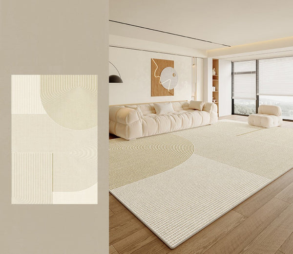 Abstract Contemporary Rugs for Bedroom, Modern Rugs under Sofa, Dining Room Floor Rugs, Modern Rugs for Office, Large Cream Color Rugs in Living Room-ArtWorkCrafts.com