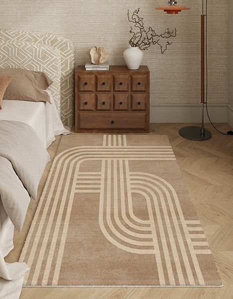 Abstract Modern Rugs for Living Room, Contemporary Modern Rugs Next to Bed, Geometric Modern Rugs under Dining Room Table, Brown Modern Carpets for Office-ArtWorkCrafts.com