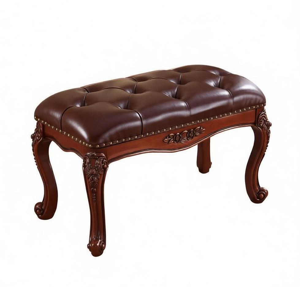 Vintage Dressing Table Stool, Rubber Wood Footstool, Brown Leather Sto –  ArtWorkCrafts.com