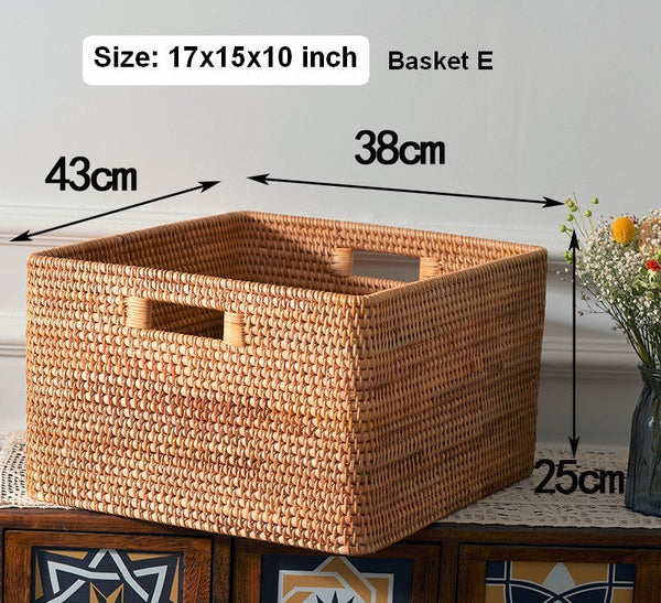 Woven Rattan Storage Baskets for Kitchen, Rectangular Storage Basket, Wicker Storage Basket for Clothes, Storage Baskets for Bathroom, Kitchen Storage Basket-ArtWorkCrafts.com