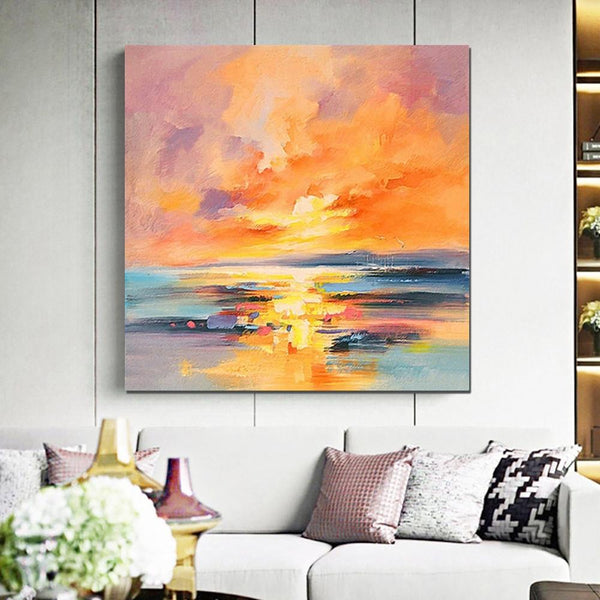 Abstract Landscape Painting, Sunrise Painting, Large Landscape Painting for Living Room, Hand Painted Art, Bedroom Wall Art Ideas, Modern Paintings for Dining Room-ArtWorkCrafts.com