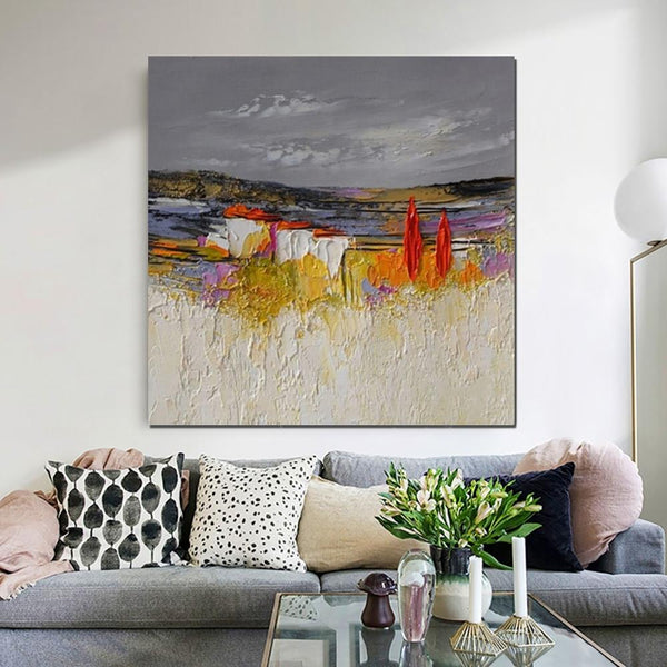 Abstract Landscape Painting, Large Landscape Painting for Bedroom, Heavy Texture Painting, Living Room Wall Art Ideas, Palette Knife Artwork-ArtWorkCrafts.com
