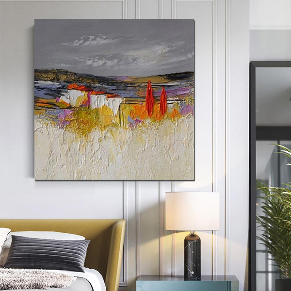 Abstract Landscape Painting, Large Landscape Painting for Bedroom, Heavy Texture Painting, Living Room Wall Art Ideas, Palette Knife Artwork-ArtWorkCrafts.com