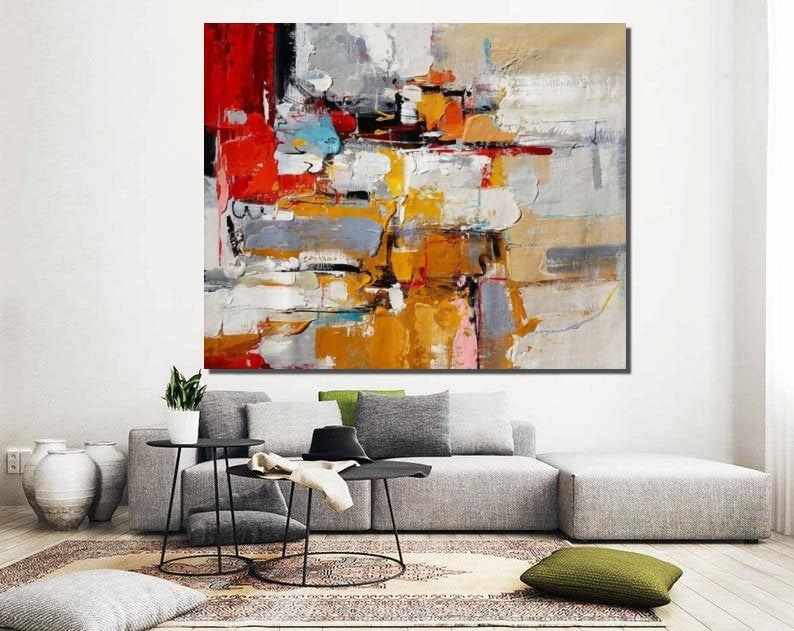 Living Room Abstract Paintings, Hand Painted Canvas Paintings, Large Wall  Art Ideas, Heavy Texture Painting, Blue Modern Abstract Painting