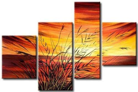 Sunset by the Lake, 4 Piece Canvas Art, Painting for Sale, Bedroom Canvas Painting-ArtWorkCrafts.com