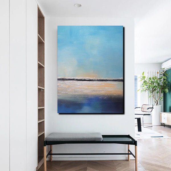 Simple Seascape Painting, Living Room Wall Art Painting, Landscape Canvas Paintings, Extra Large Acrylic Paintings, Bedroom Modern Paintings-ArtWorkCrafts.com