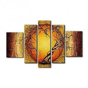 Extra Large Wall Art Set, Abstract Art Painting, 5 Piece Canvas Art, Moon and Tree of Life Painting-ArtWorkCrafts.com