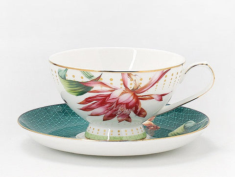 Lotus Flower Bone China Porcelain Tea Cup Set, Elegant Ceramic Coffee Cups, Beautiful British Tea Cups, Traditional English Tea Cups and Saucers-ArtWorkCrafts.com
