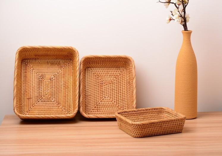 Rattan Basket, Storage Basket with Lid, Woven Basket for Kitchen