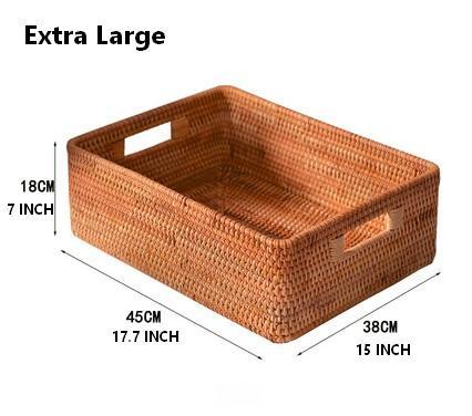 Large Woven Rattan Storage Basket, Rectangular Basket with Handle, Storage Baskets for Living Room-ArtWorkCrafts.com