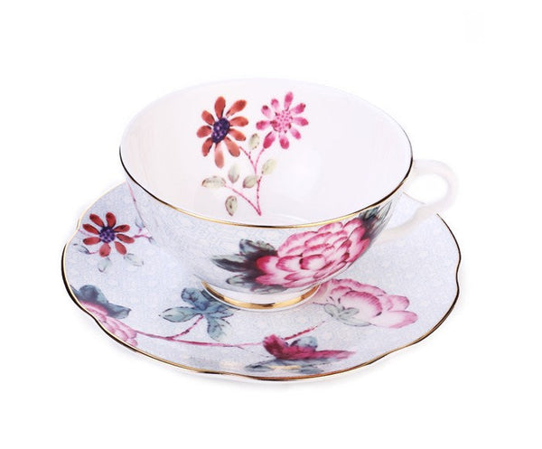 Unique Porcelain Cup and Saucer, Beautiful British Flower Tea Cups, Elegant Ceramic Coffee Cups, Creative Bone China Porcelain Tea Cup Set-ArtWorkCrafts.com