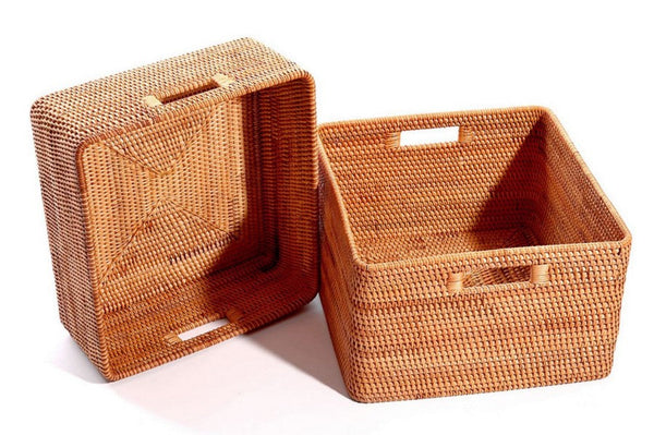 Woven Rattan Storage Baskets for Kitchen, Rectangular Storage Basket, Wicker Storage Basket for Clothes, Storage Baskets for Bathroom, Kitchen Storage Basket-ArtWorkCrafts.com