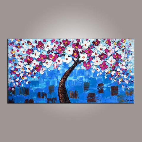 Flower Tree Painting, Abstract Art Painting, Painting on Sale, Canvas Wall Art, Dining Room Wall Art, Canvas Art, Modern Art, Contemporary Art-ArtWorkCrafts.com