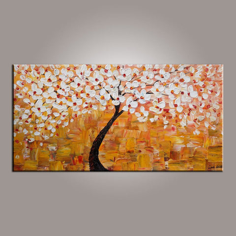 Art on Sale, Flower Tree Painting, Abstract Art Painting, Art on Canvas, Tree of Life Art, Contemporary Art-ArtWorkCrafts.com
