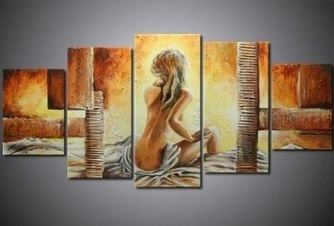 5 Piece Abstract Painting, Bedroom Wall Art Paintings, Girl After Bath, Modern Acrylic Paintings, Large Painting for Sale-ArtWorkCrafts.com
